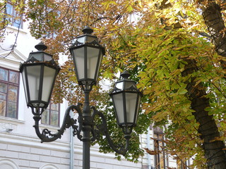 Autumn in the old town. Coolness, silence, golden foliage, old city lanterns and beautiful old...