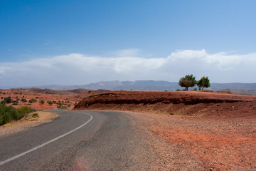 Fototapeta premium High atlas mountains in Morocco, North Africa. Empty asphalt road, beautiful landscape, sunny day 