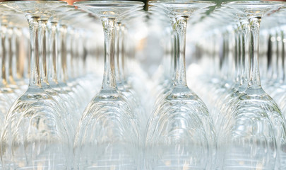 Glass cups arranged in order down. festive and anniversary concept