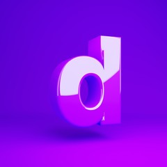Glossy violet letter D lowercase violet matte background