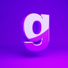 Glossy violet letter G lowercase violet matte background