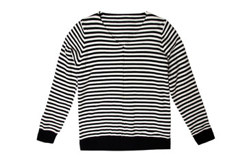  Female sweater in black and white stripes isolated on a white background