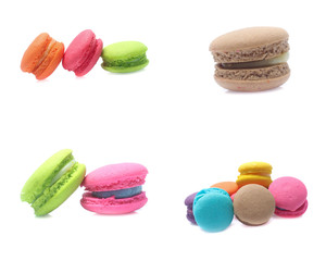 Colorful  macaron isolated on white background  (Mix, set , collection)