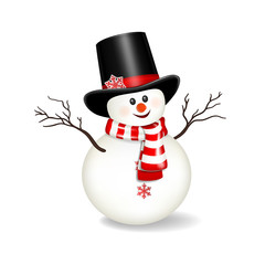 Snowman with hat, isolated on white background.
