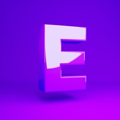 Glossy violet letter E uppercase violet matte background