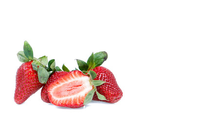 Strawberries with leaves. Isolated on a white background