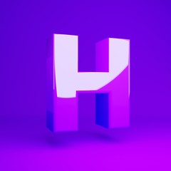 Glossy violet letter H uppercase violet matte background
