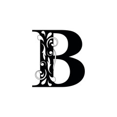 letter B. Black flower letters,  alphabet.  Beautiful capital letter. vector