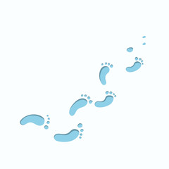Footprint in cartoon style. Footpath of bigfoot. Yeti path in isometric view. Winter landscape - obrazy, fototapety, plakaty