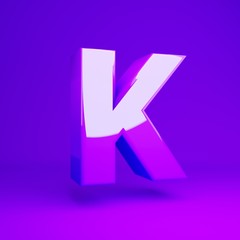 Glossy violet letter K uppercase violet matte background