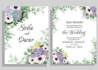 set of floral cards with flowers