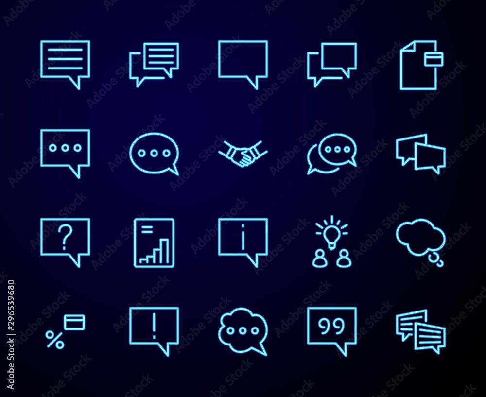 Poster set of speech bubble chat vector lines of icons. editable stroke. 32x32 pixels.
