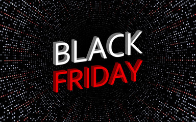 Black friday text on silver sparkles background. White and red letters. Vector illustration, eps 10