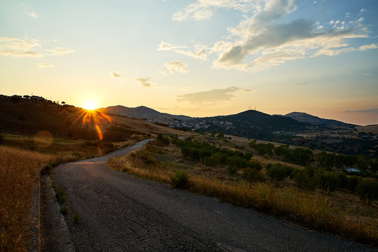 Street to Nova Siri in sunset