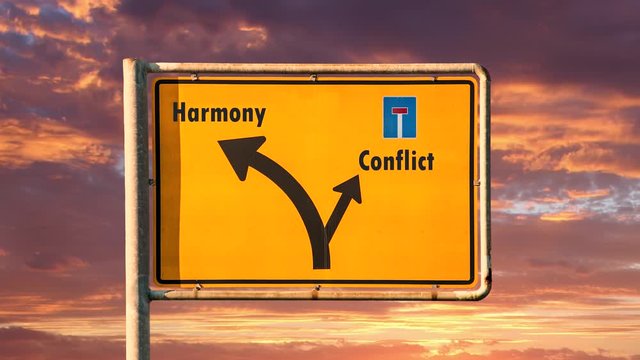 Street Sign the Way to Harmony versus Conflict