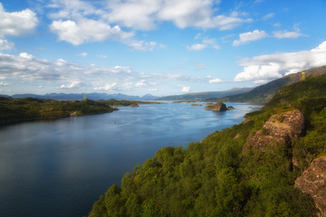 Norway. View of the fjord from the mountain on a summer day
