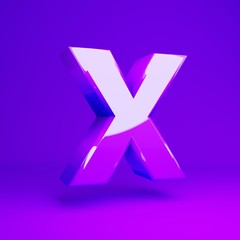 Glossy violet letter X uppercase violet matte background