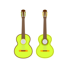 Two Light green Mexican guitar set. Vector isolated illustration on white background.  Music icons and melody template