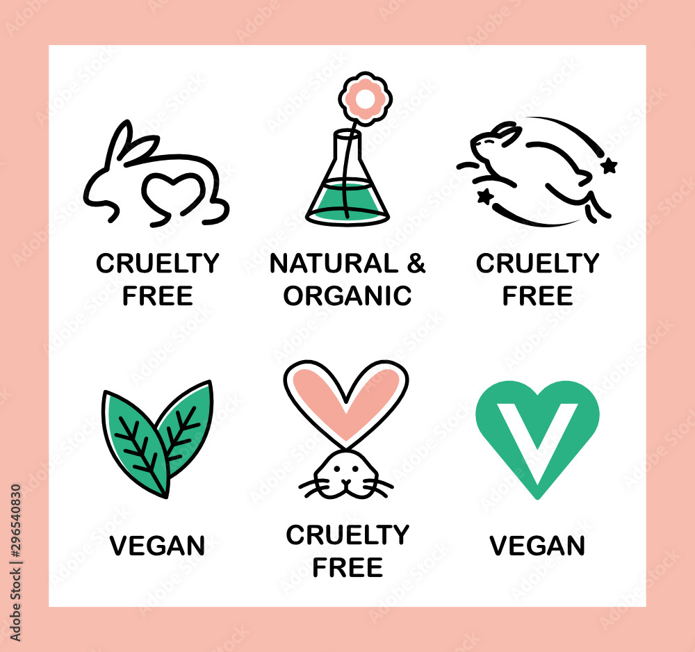 Wall mural Set of 6 icons-badges: Vegan, Cruelty Free, Organic and Natural.