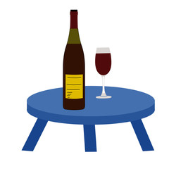 Wine Bottle and Glass - Cartoon Vector Image