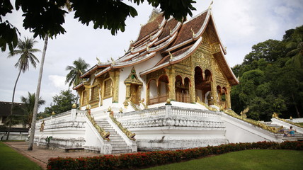 The temple of Wat Ho Pha Bang in Luang Prabang seen from the side, Laos