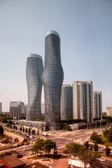 View of Mississauga city in Ontario Canada with modern buildings  
