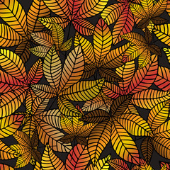 Chestnut leaves, overlapping, no white space. Vector seamless pattern.