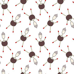 Acorn men on white background. Vector seamless pattern.