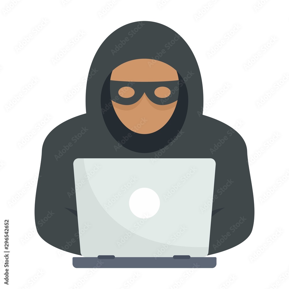 Poster laptop hacker icon. flat illustration of laptop hacker vector icon for web design