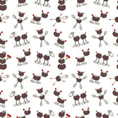 Chestnut men, acorn men on white background. Vector seamless pattern.