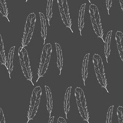 Feather vector hand drawn seamless pattern. Natural print texture.