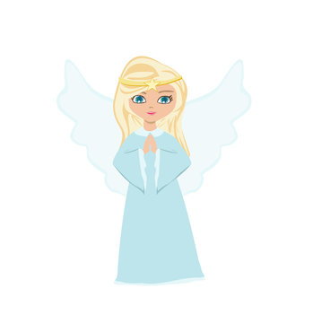 sweet little girl angel Praying, isolated illustration
