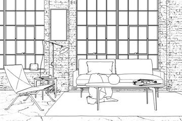 Industrial Loft Furnishing Presentation (sketch) - 3d visualization