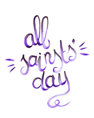 All Saints Day lettering violet on a white background