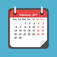 Monthly calendar, February 2017