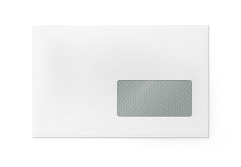 White paper envelope for letter - front side with plastic window.
