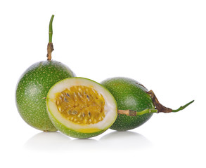 Green Passion fruit isolated on white background.