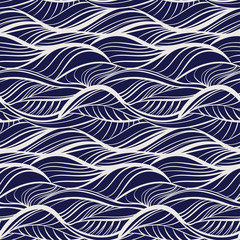 Abstract tangled leaves seamless pattern. Black and white wavy striped background. Endless backdrop. Vector illustration - 296547840