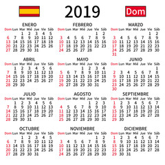 Spanish calendar 2019, Sunday