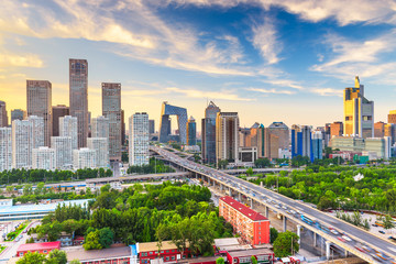 Skyline van het moderne financiële district van Peking, China