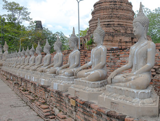 Many buddha statues The ancient temple in Thailand