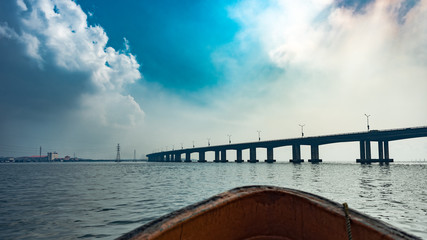 Fototapeta na wymiar A view of the third mainland bridge from the Lagos lagoon