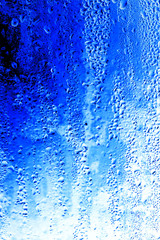 Drops on glass on a blue background