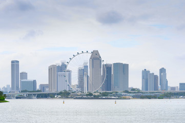 Singapore cityscape river ferris wheel
