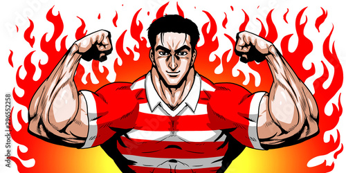ラガー ラグビー スポーツ 日本代表 劇画 漫画 筋肉 ボディビル マッチョ ポーズ 正面 白背景 Athlete Wall Mural Athle 雅也 板垣
