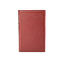 Book with blank red cover on white background