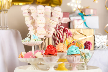 Candy bar with delicious treats for birthday party