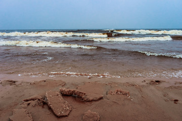 surf line of a winter lake