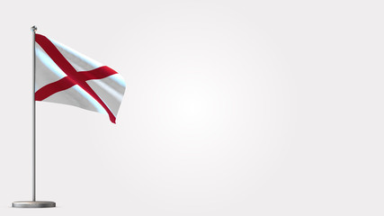 Alabama 3D waving flag illustration on Flagpole. Perfect for background with space on the right side.