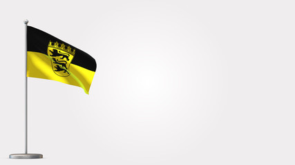 Baden-Wuerttemberg 3D waving flag illustration on Flagpole. Perfect for background with space on the right side.